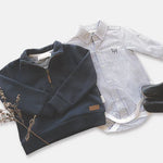 Baby Boys Dress Shirt Romper - Navy Pinstripe