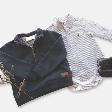 Baby Boys Dress Shirt Romper - Navy Pinstripe
