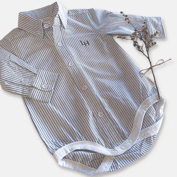 Baby Boys Dress Shirt Romper - Navy Pinstripe