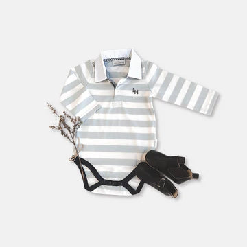 Baby Boys Freddie Polo Romper - Blue Stripe