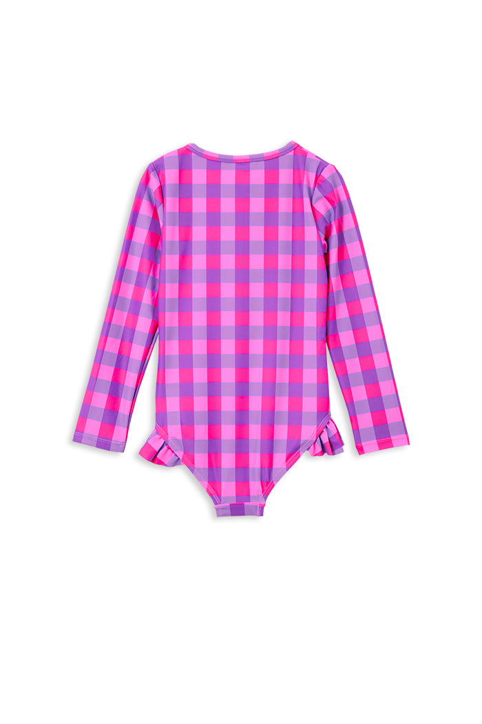 Raspberry Check Longsleeve Swimsuit