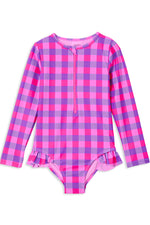 Raspberry Check Longsleeve Swimsuit