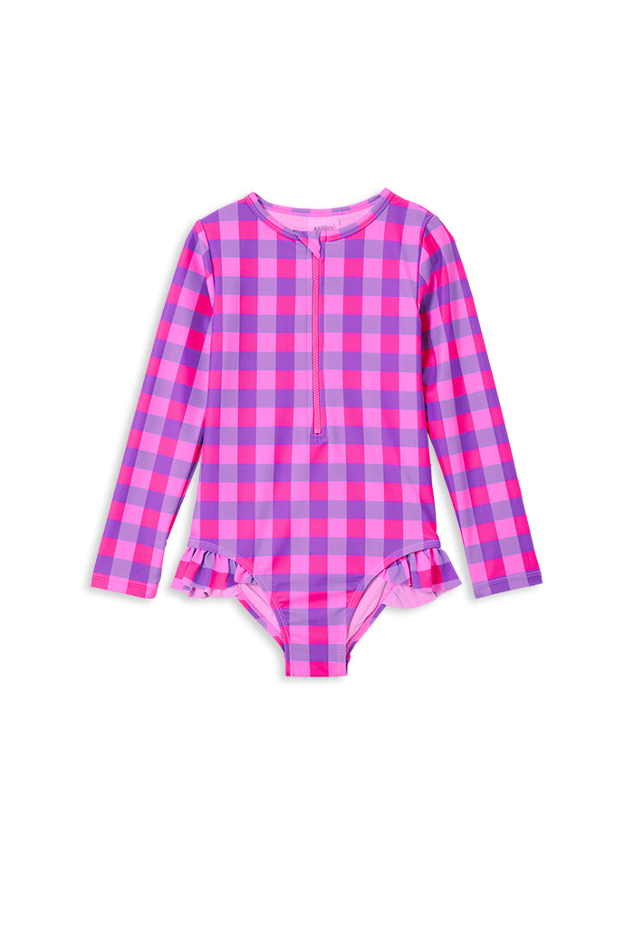 Raspberry Check Longsleeve Swimsuit