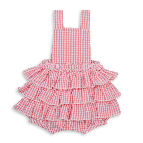 Frill Overall - Berry & whit Gingham