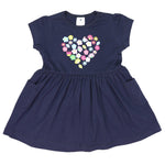 Flower Heart Print Dress - Navy