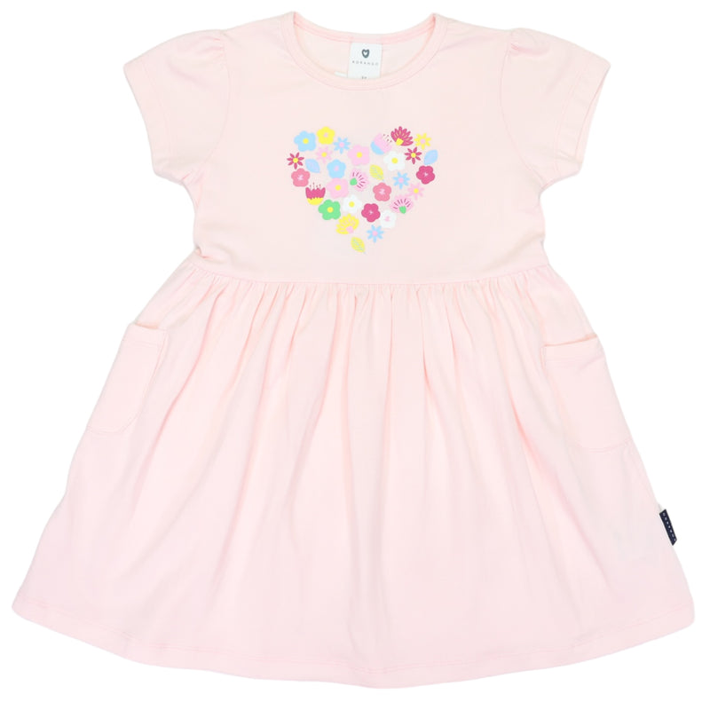 Flower Heart Print Dress - Pink