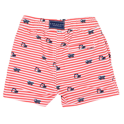 Truck Print Boardies - Striped Red/White