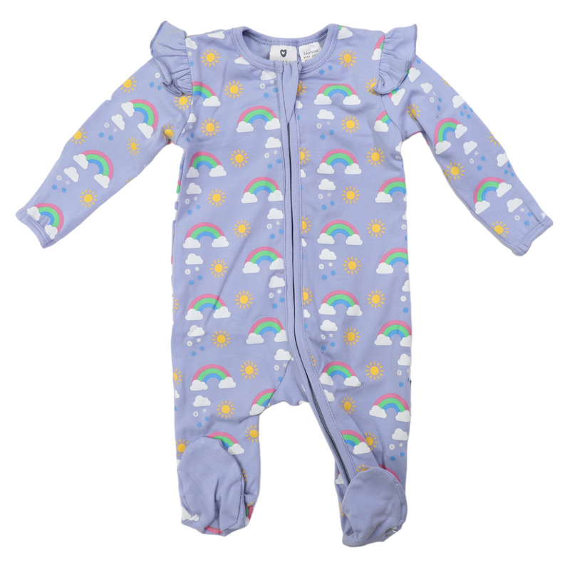 Sunshine & Rainbows Double Zip Onesie - Blue Heron