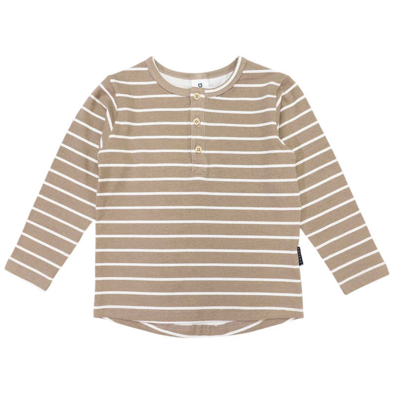 Striped Henley Tee - Chestnut