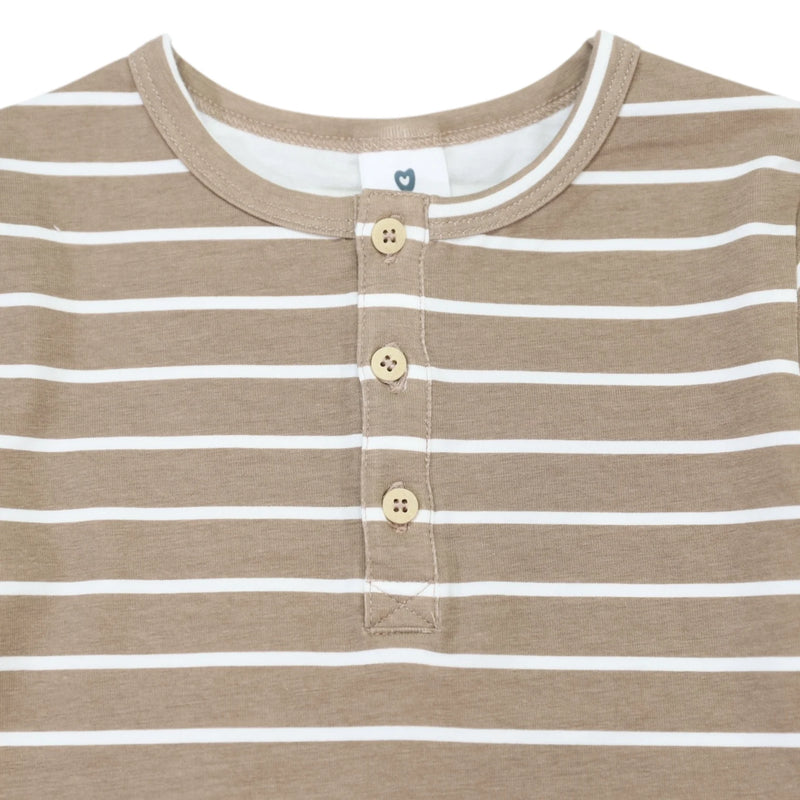 Striped Henley Tee - Chestnut