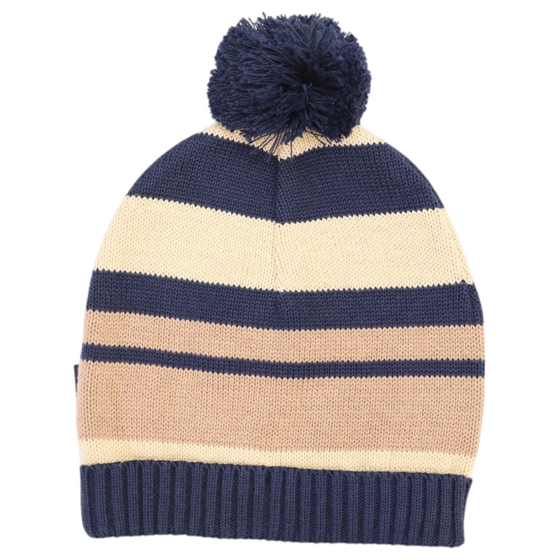 Striped Beanie - Navy