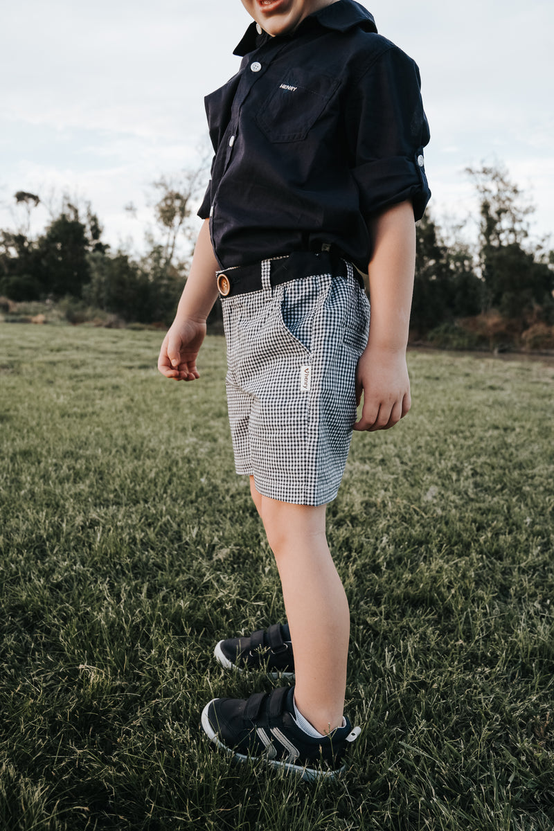 Boys Oscar Shorts - Navy Gingham