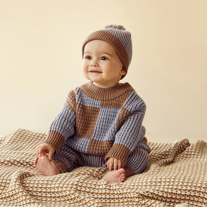 Coco Blue Speckle Organic Knitted Check Jumper