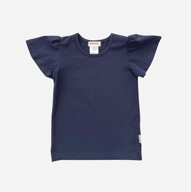 Frill Sleeve Top - Navy  and Deep Navy