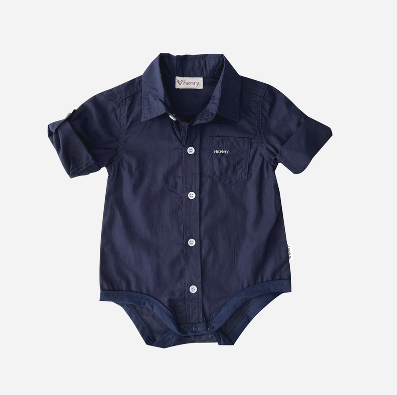 Baby Boys Dress Shirt Romper - Navy