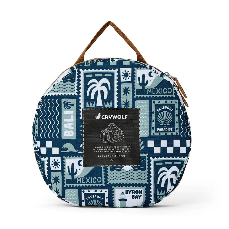 Packable Duffle Bag - Blue Postcards