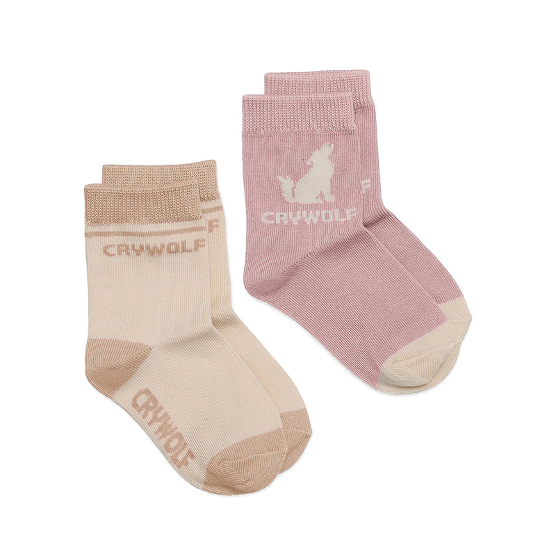 2 Pack Crew Socks - Blush/Camel