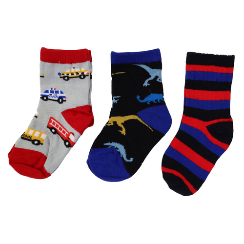 Cars & Dinosaur Socks 3pack