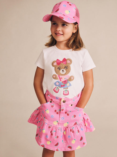 Pink Fruit Emoji Frilly Skirt