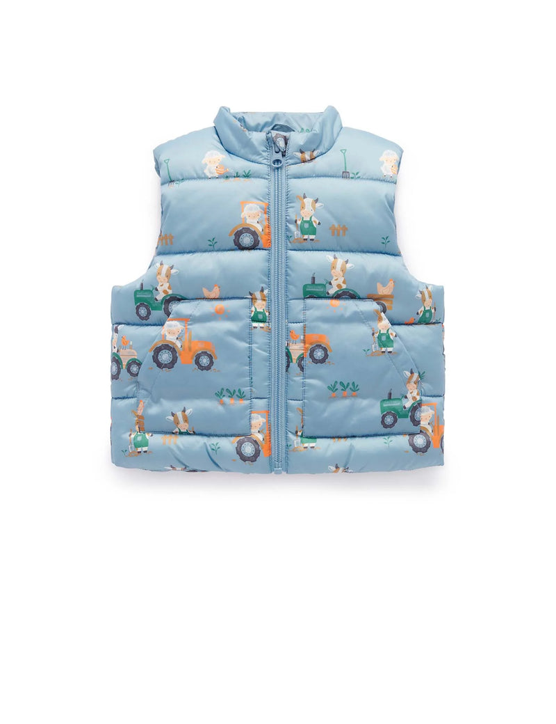 Shearling Lined Puffer Vest - Farming Print
