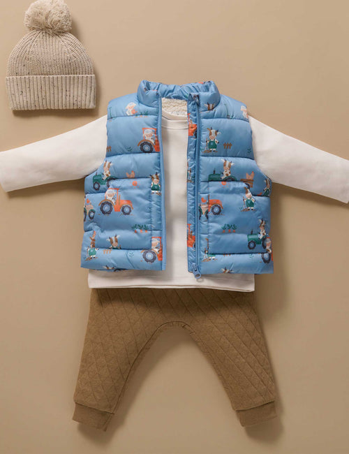 Shearling Lined Puffer Vest - Farming Print