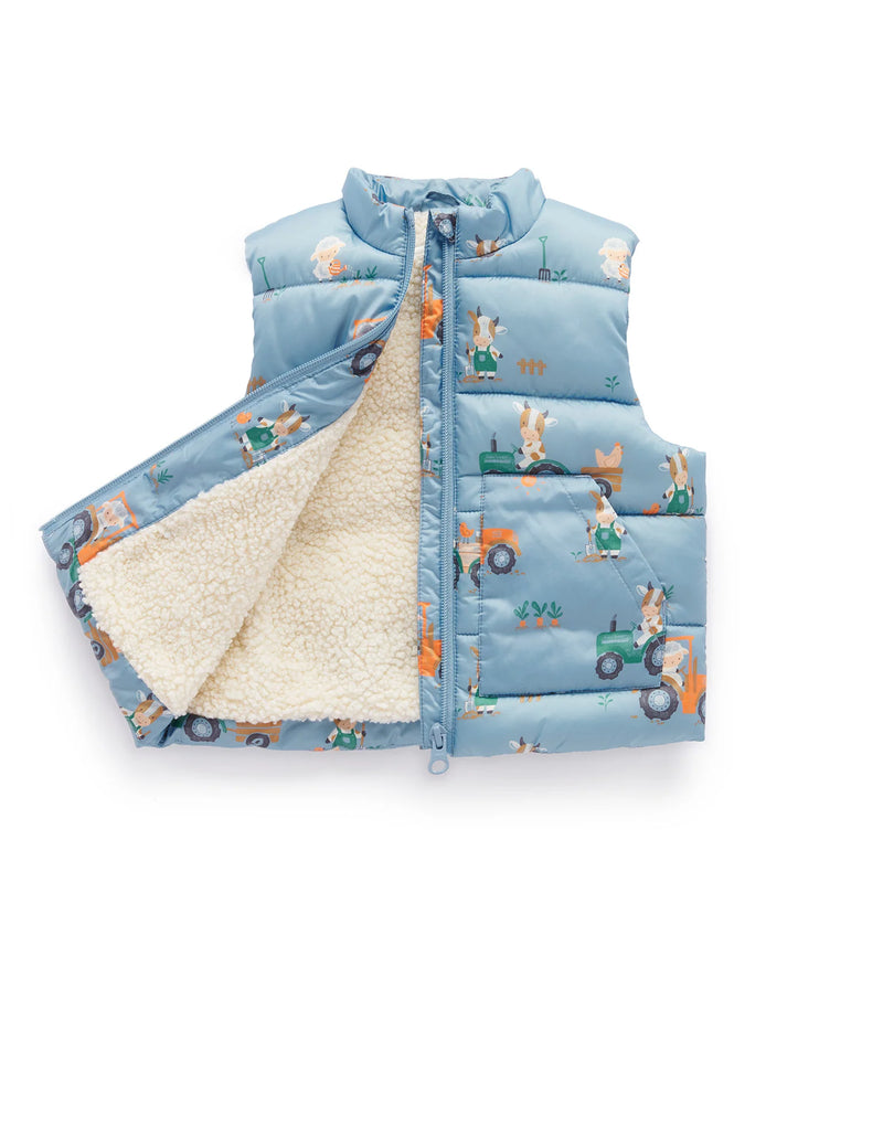 Shearling Lined Puffer Vest - Farming Print