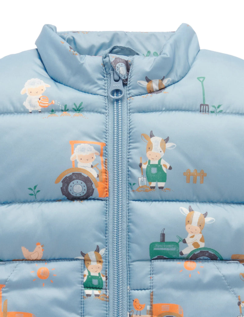Shearling Lined Puffer Vest - Farming Print