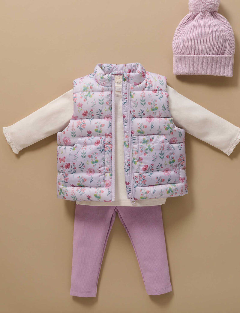 Shearling Lined Puffer Vest - Strawberry Patch Print