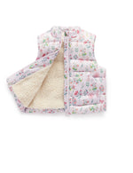 Shearling Lined Puffer Vest - Strawberry Patch Print