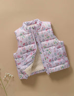 Shearling Lined Puffer Vest - Strawberry Patch Print