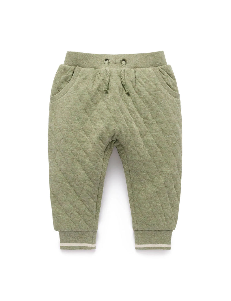 Quilted Track Pants - Olive Melange