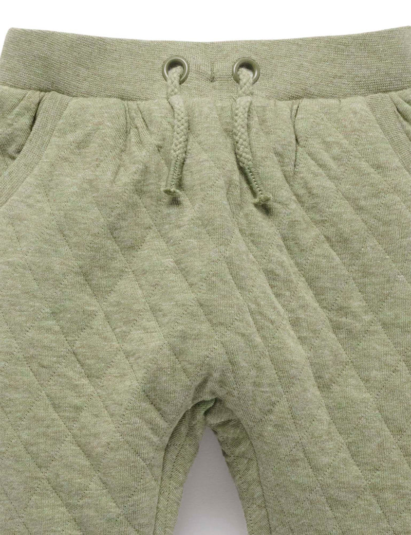 Quilted Track Pants - Olive Melange