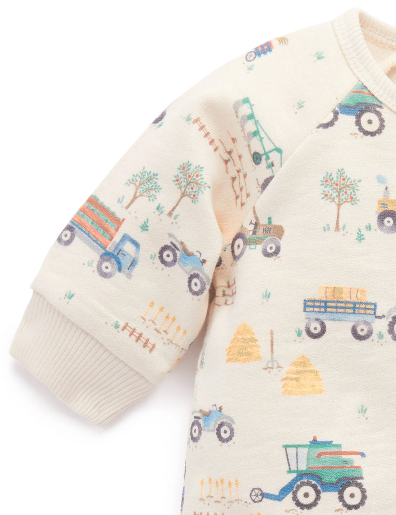 Fleecy Zip Growsuit - Farm Vehicle