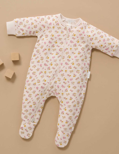 Fleecy Zip Growsuit - Peach Floral