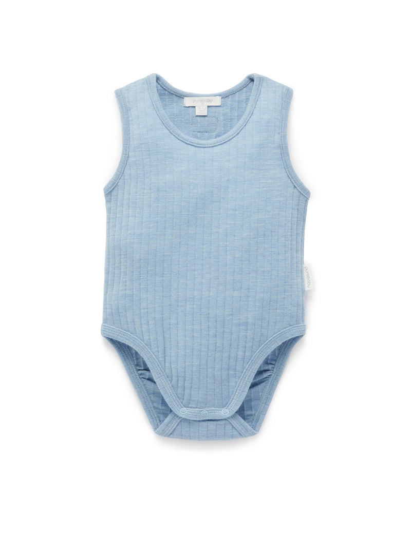 Merino Singlet Bodysuit Sky Melange