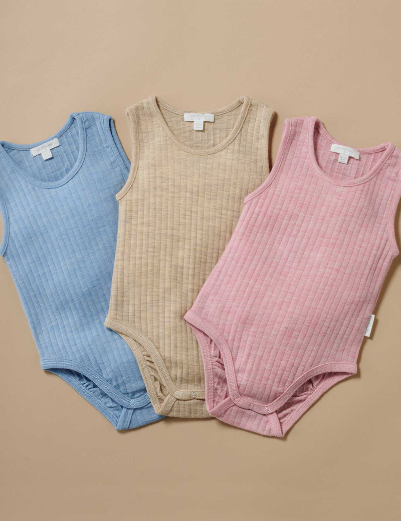 Merino Singlet Bodysuit Sky Melange