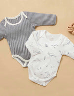 2 Pack Easy Neck Long Sleeve Bodysuit - Vanilla Nautical