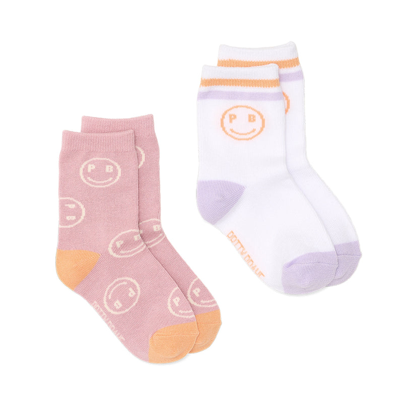 2 Pack Smiley Socks - Blush/White