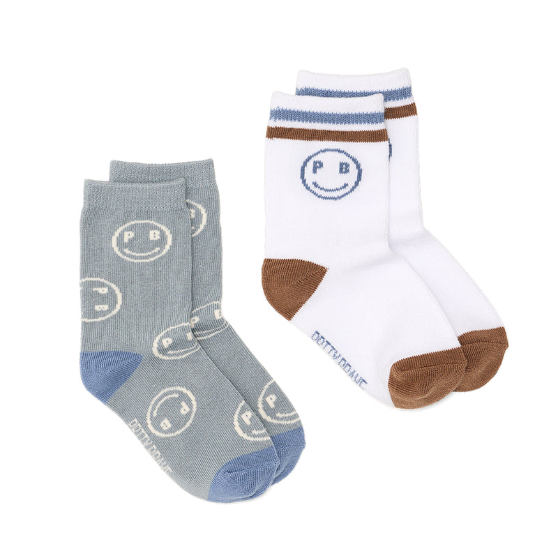 2 Pack Smiley Socks - Sage/White