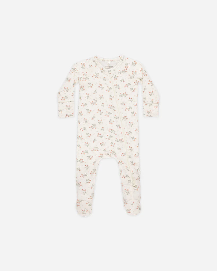 Bamboo Zip Footie - Strawberries
