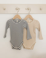 Ribbed Bodysuit 2 Pack - Indigo Stripe & Latte Stripe