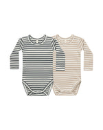 Ribbed Bodysuit 2 Pack - Indigo Stripe & Latte Stripe