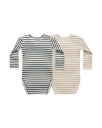 Ribbed Bodysuit 2 Pack - Indigo Stripe & Latte Stripe