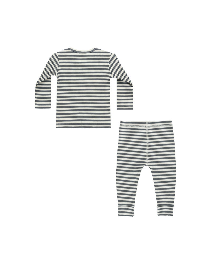 Ribbed Tee & Legging Set - Indigo Stripe