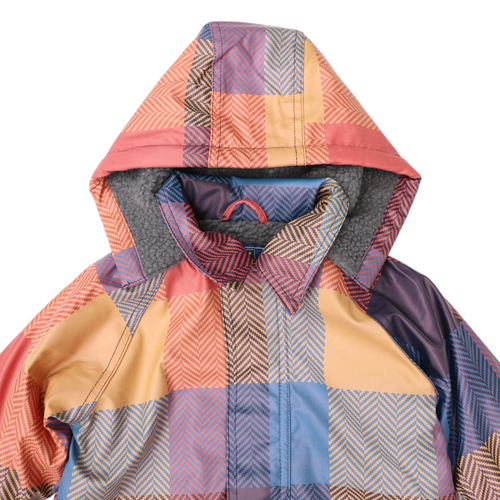 Sherpa Lined Check Raincoat - Red