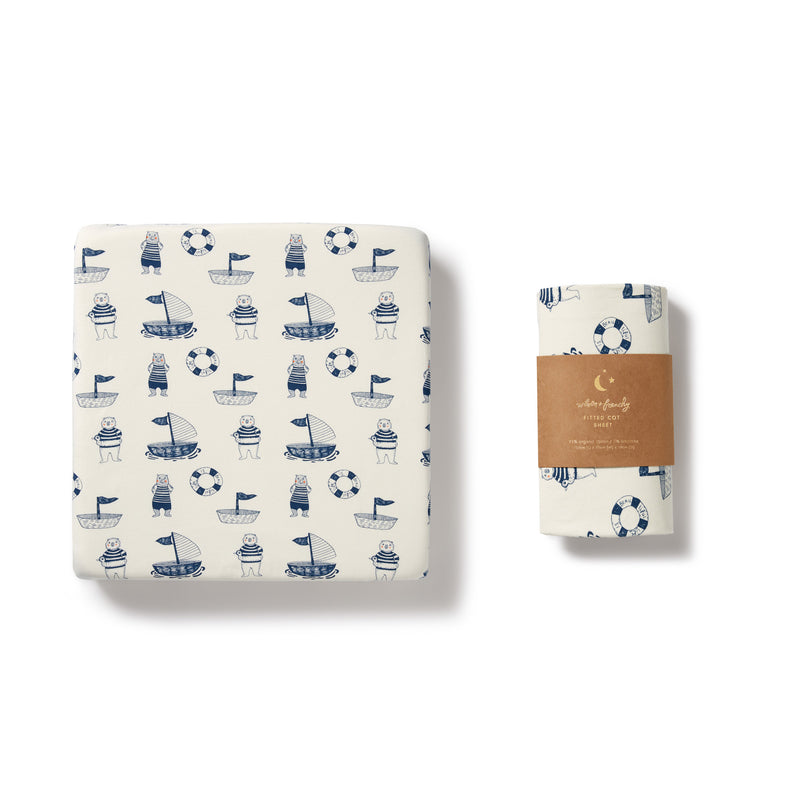 Nautical Bear Organic Cot Sheet