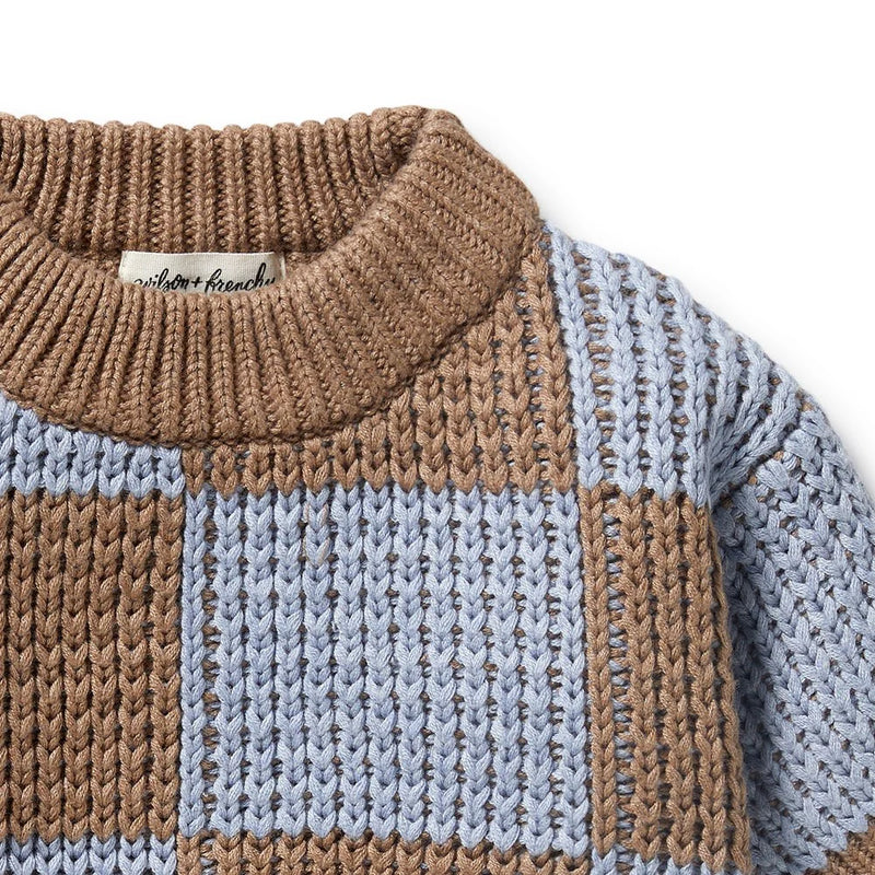 Coco Blue Speckle Organic Knitted Check Jumper