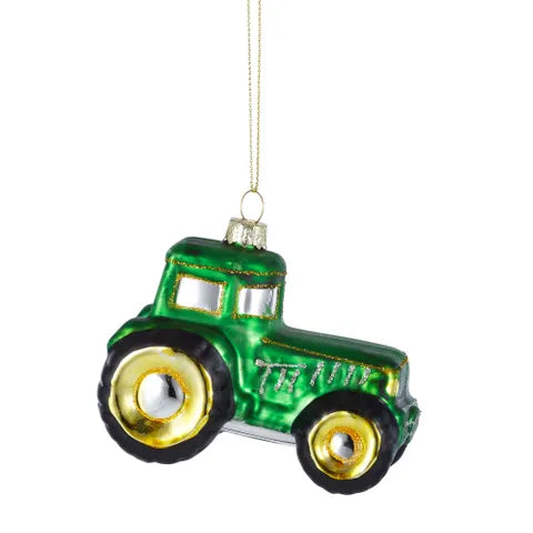 John Deere Tractor Glass Christmas Tree Decoration