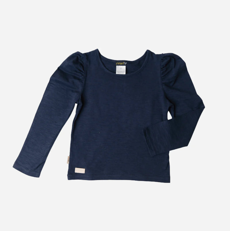 Girls Puff Sleeve Knit Top - Navy