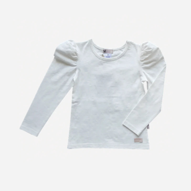 Girls Puff Sleeve Knit Top - White